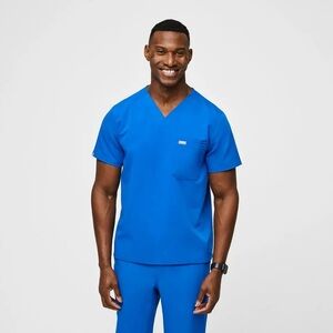 Figs Royal Blue Three-Pocket Scrub Top Sz Medium